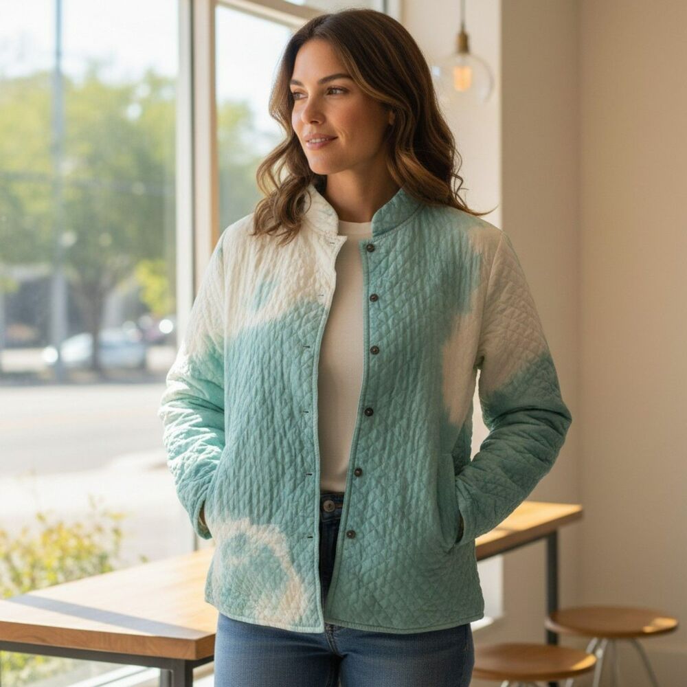 Kiko Jacket Women’s  Size M Blue -white 100% Silk Women's Embroidered # 81